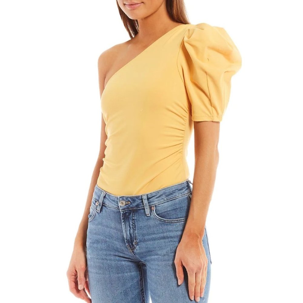 NWT Free People Somethin' Bout You One Shoulder Short Puff Sleeve Bodysuit sz XL - Picture 2 of 12